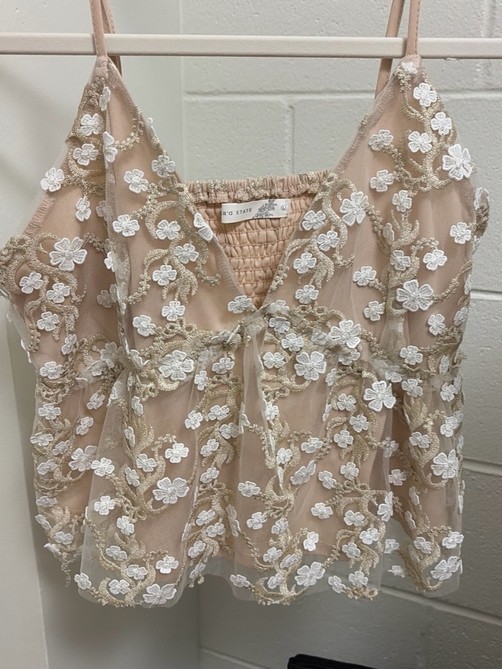 Altar'd State Nude Floral Embroidered Camisole Top